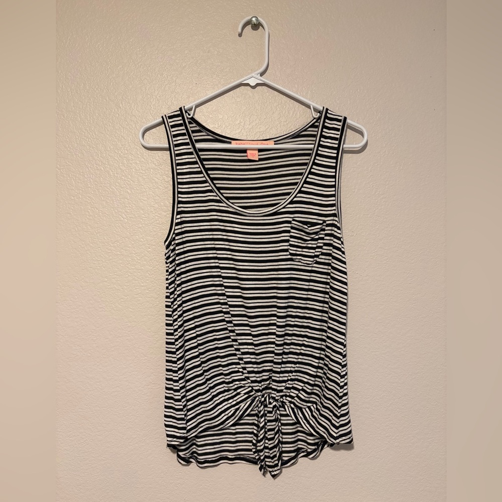 Rebellious One Black and White Striped Stretchy Tank Top